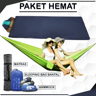 [PAKET HEMAT] Hammock Single Nest Plus Sleeping Bag Bantal Plus Matras Camping Outdoor