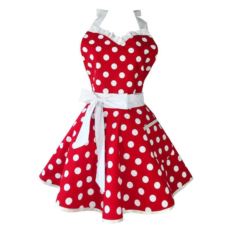 Lovely Sweetheart Red Retro Kitchen Aprons Woman Girl Cotton Polka Dot