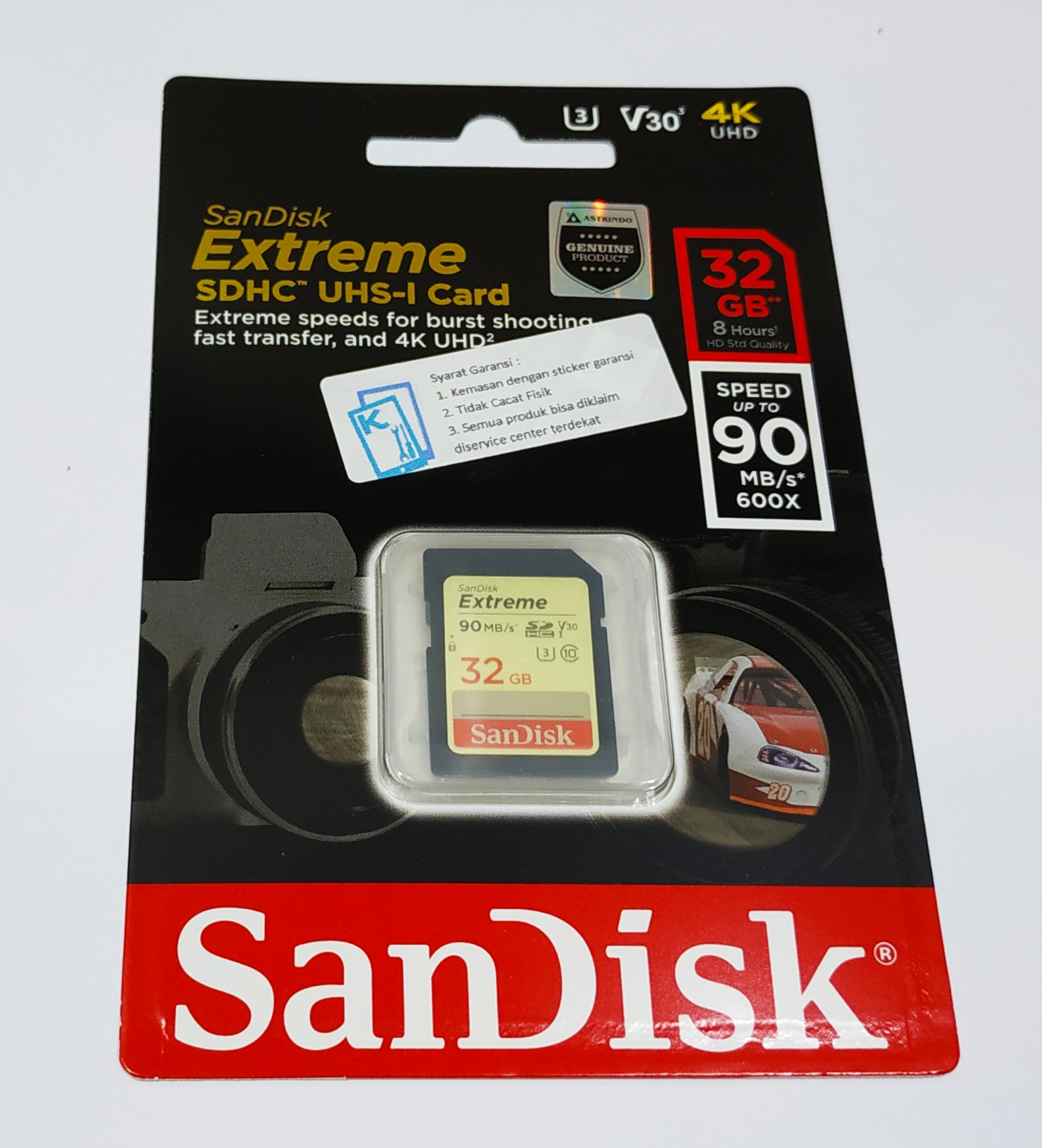 Sandisk Extreme SDHC UHSI U3 Memory Card [32GB Class 10/90MB/s