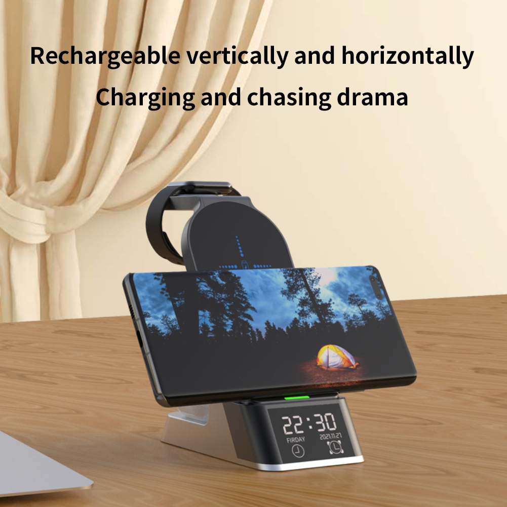 H36 Six-in-one Multi-function Alarm Clock Wireless Charger Fast Charging For Samsung Apple Watch AirPods 3 IPhone13