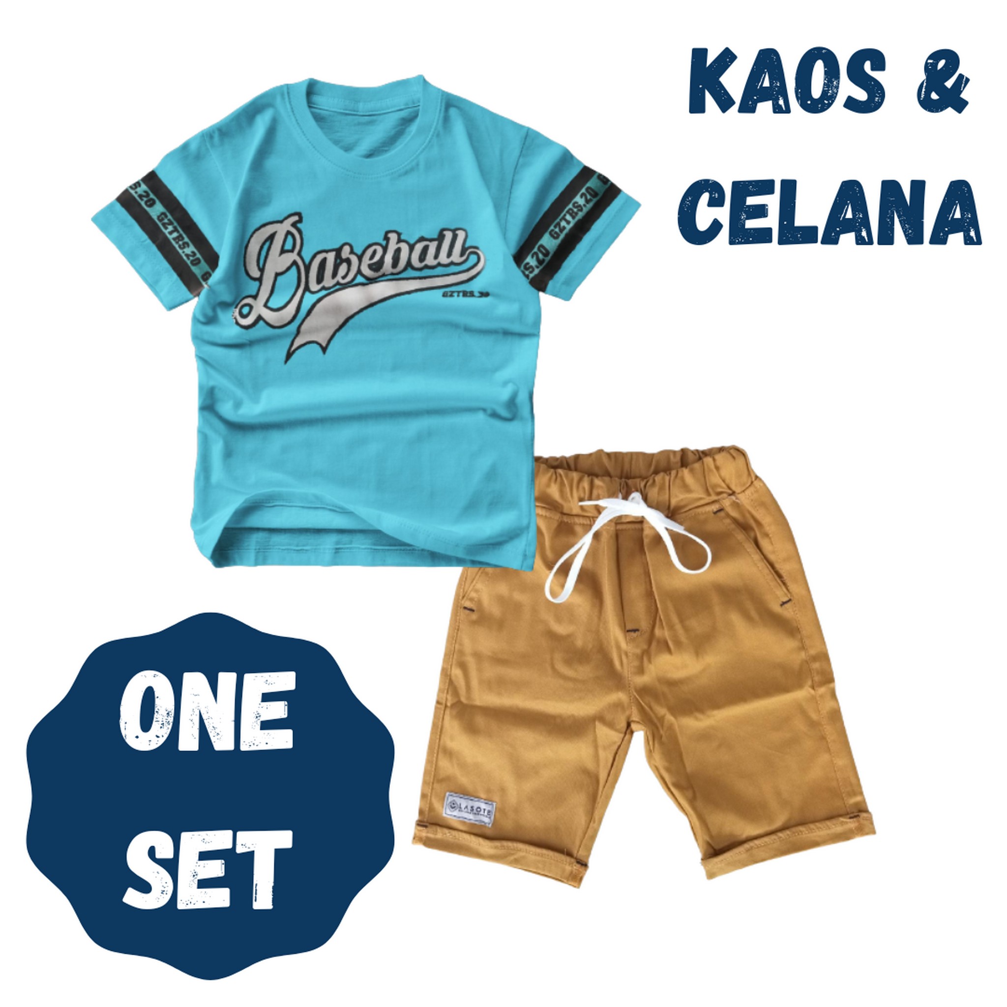 Setelan kaos distro dan celana chino anak laki laki 3-12 tahun / Baju