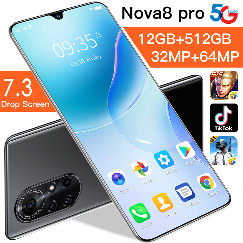 【handphone promo+COD】RAM 12GB + 512GB ROM nova8 pro asli smartphone 7.3 inci real full screen hp android murah Kapasitas baterai besar handphone terbaru 2021 hp murah nova 5t Pengenalan wajah, pembukaan kunci sidik jari, AI, COD cicil DP