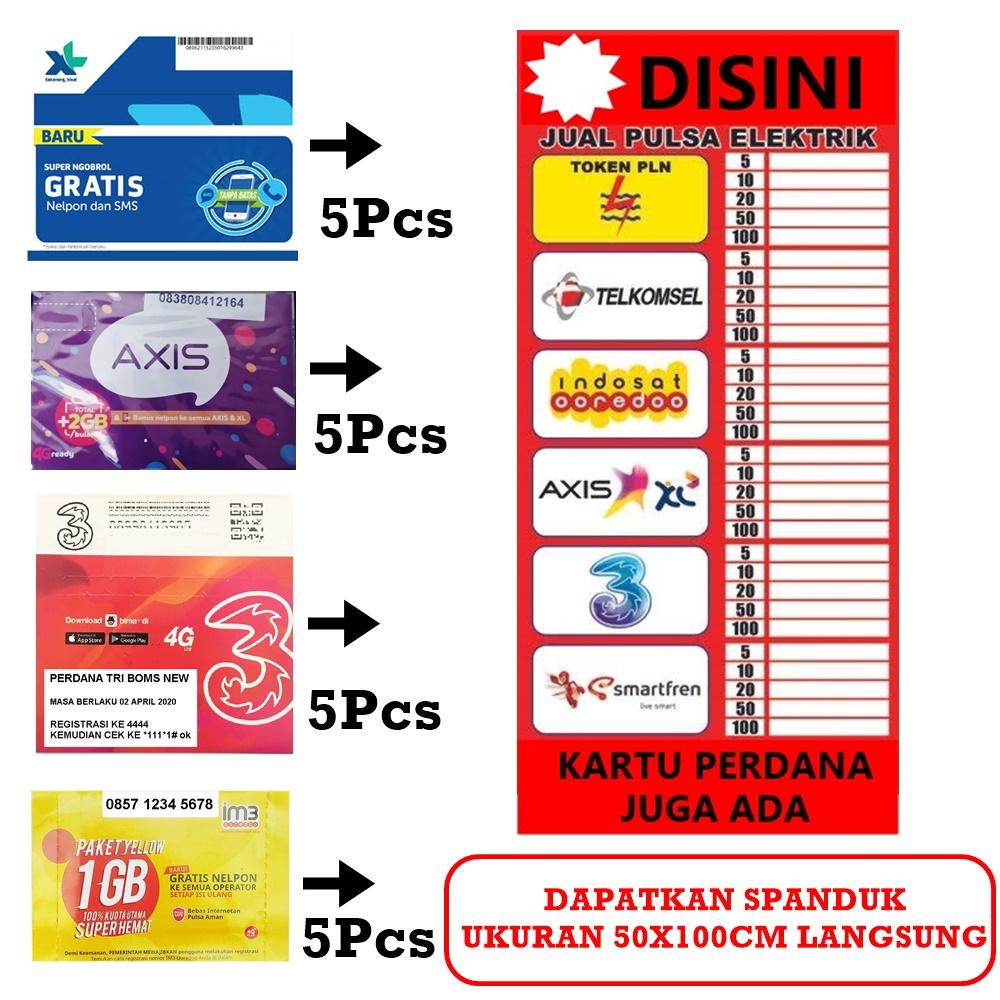 Siap Jualan!!!!! Perdana XL Biasa 5Pcs AXIS 5Pcs IM3 5Pcs TREE 5Pcs + 1Pcs Spanduk Bener Pulsa Siap pasang - Dalam 1 paket
