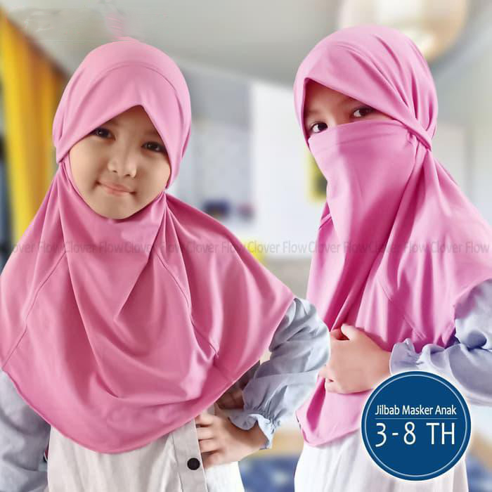 Jilbab Masker Anak Kerudung Masker Anak Hijab Masker Anak 3-8