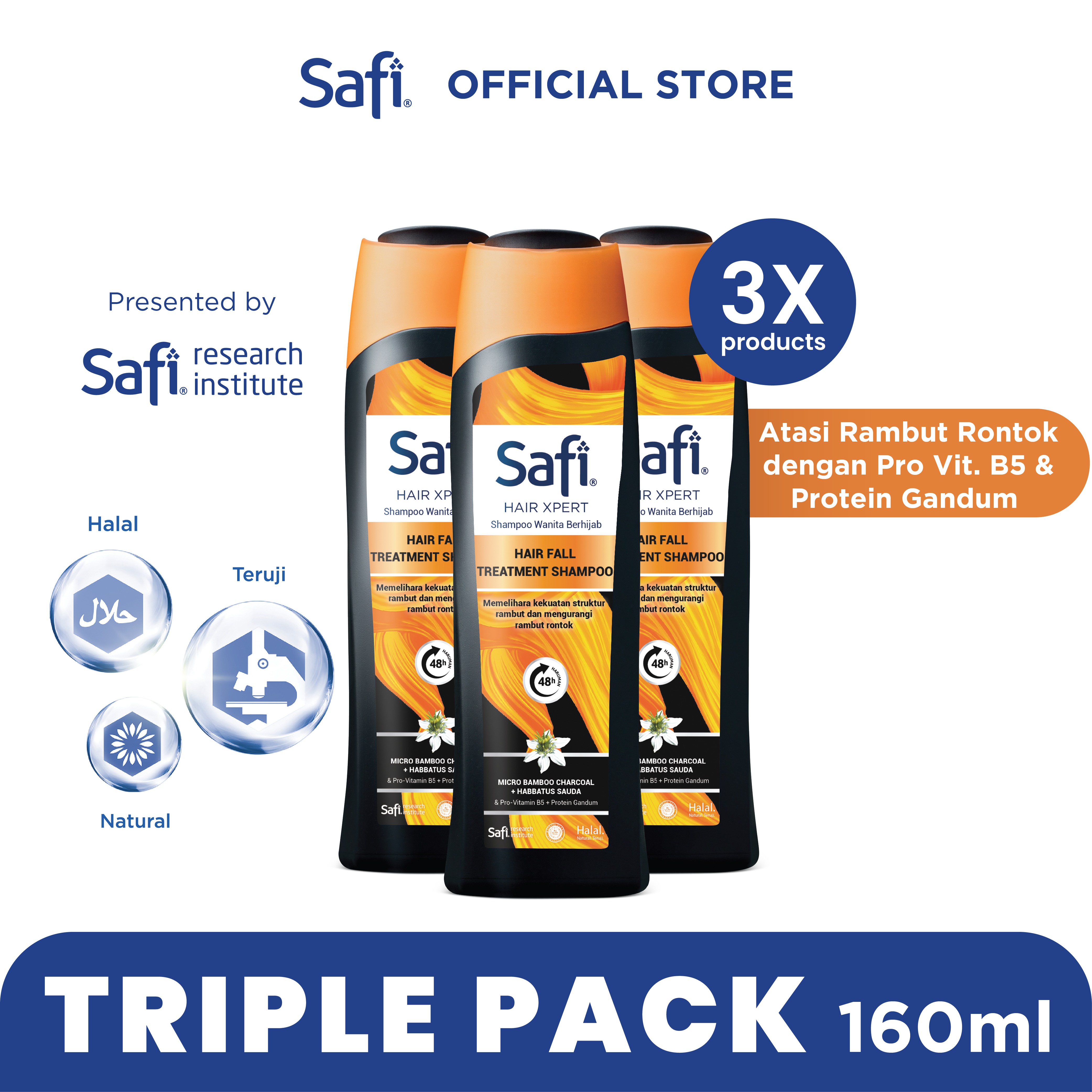[Paket isi 3] Safi Hair XpertHair Fall Treatment Shampoo 160ml