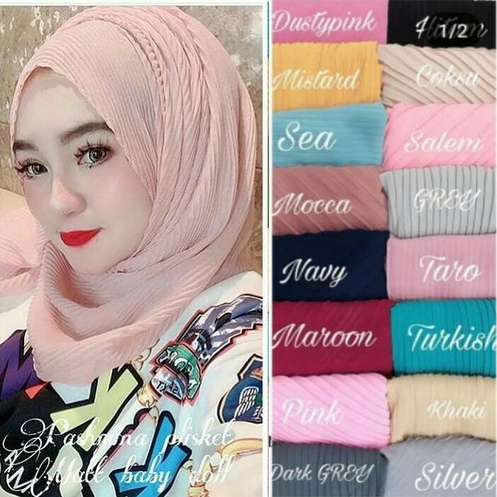 R3-Hijab Jilbab Pashmina Kerudung Panjang Plisket Polos Ceruti BabyDoll