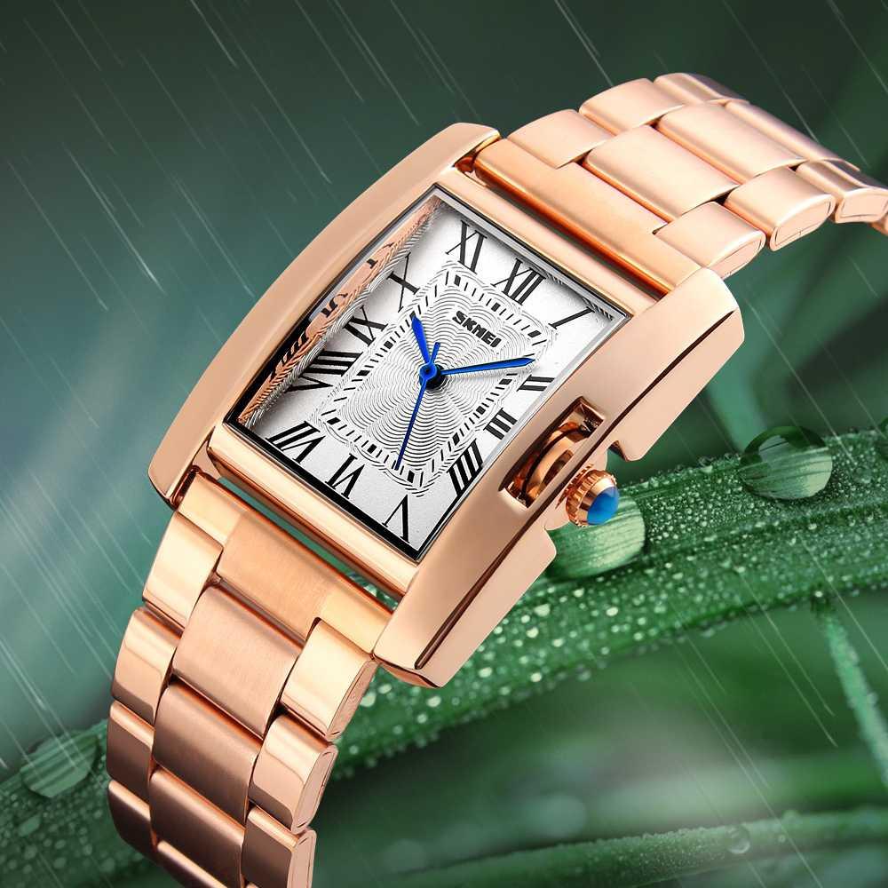 SKMEI Jam Tangan Wanita Fashion Square Analog Watch A1284 Water Resistant Anti Air WR 30m Casual Ladies Leather Strap Tali Steel Accessories Trendy Model Baru