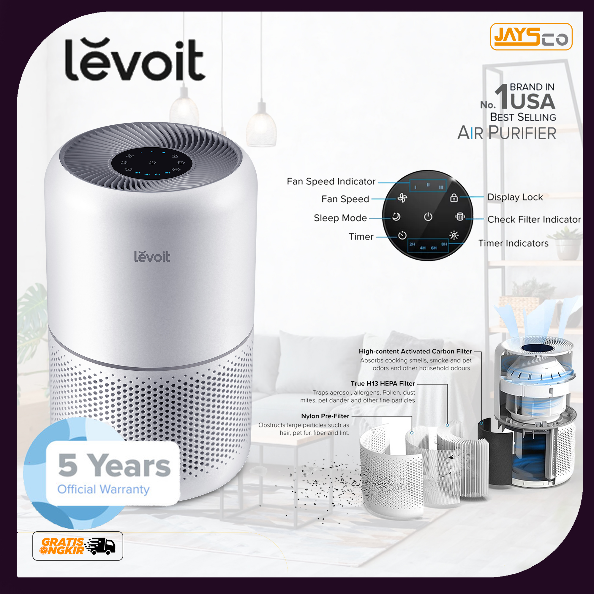 Levoit Core 300 Smart True HEPA Air Purifier USA Pembersih Udara