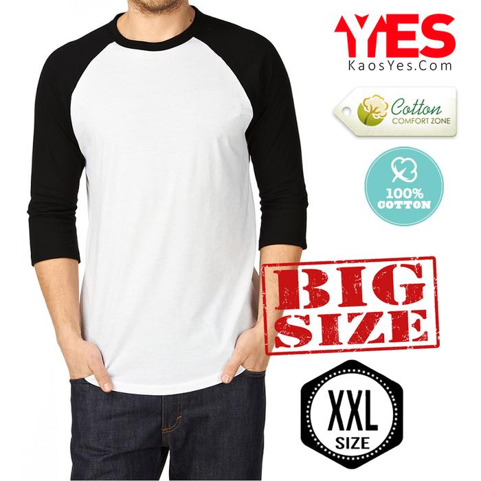 Kaos Polos T-Shirt *BIG SIZE XXL* O-Neck RAGLAN LENGAN 3/4 - Abu Hijau, XXL