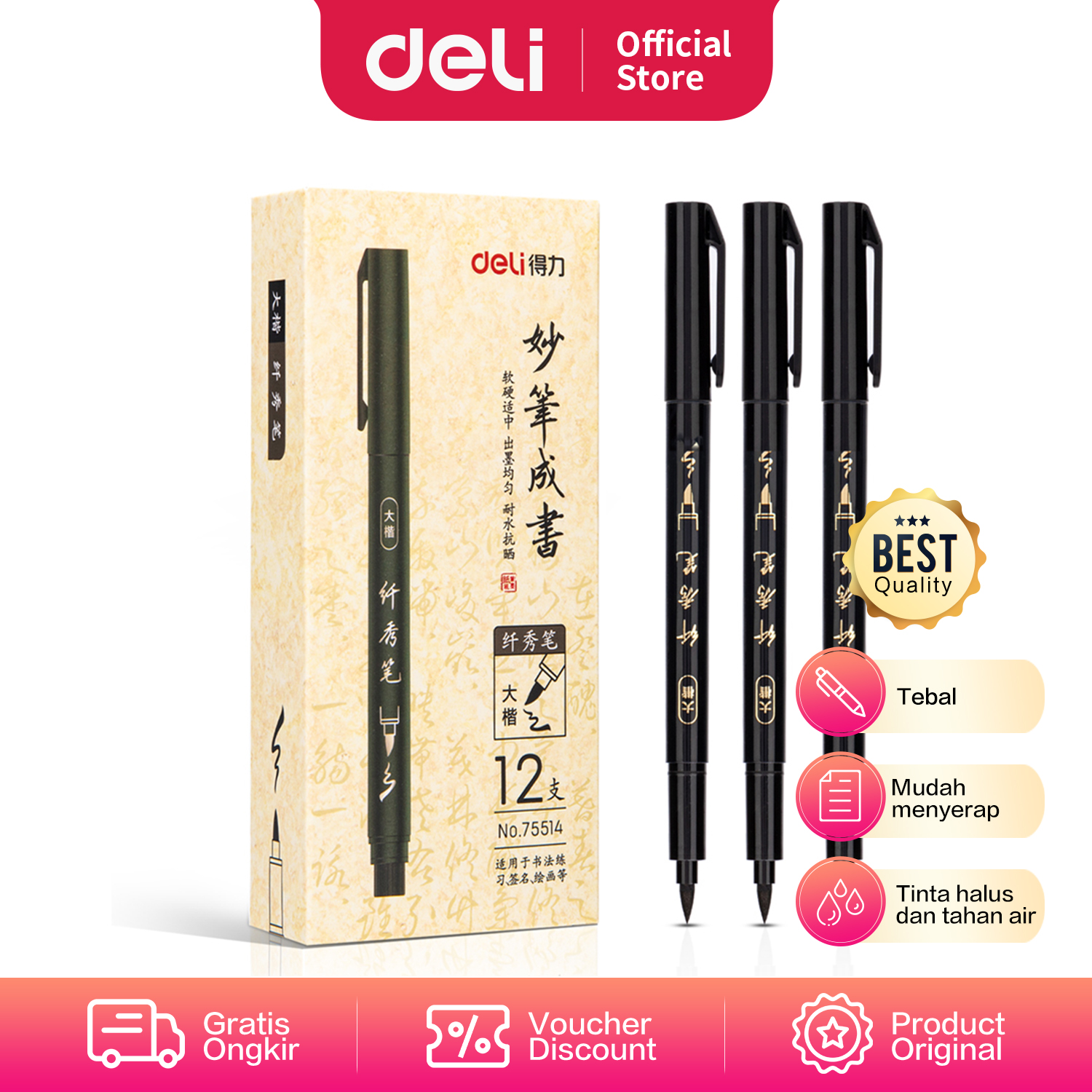 Deli Calligraphy Pen / Pulpen Pena Kaligrafi Tebal Dan Mudah Menyerap ...