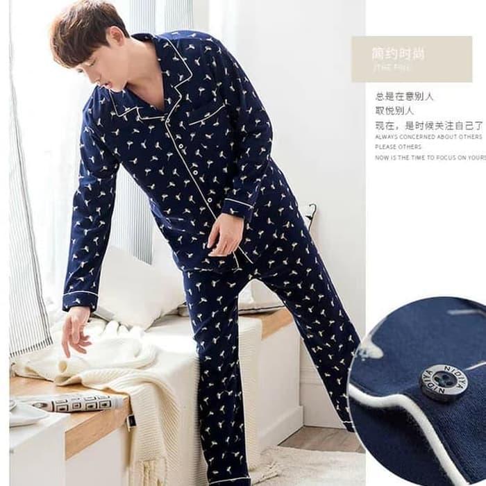 Baju Tidur Pria Dewasa Piyama SEtelan Cool Navy K 5