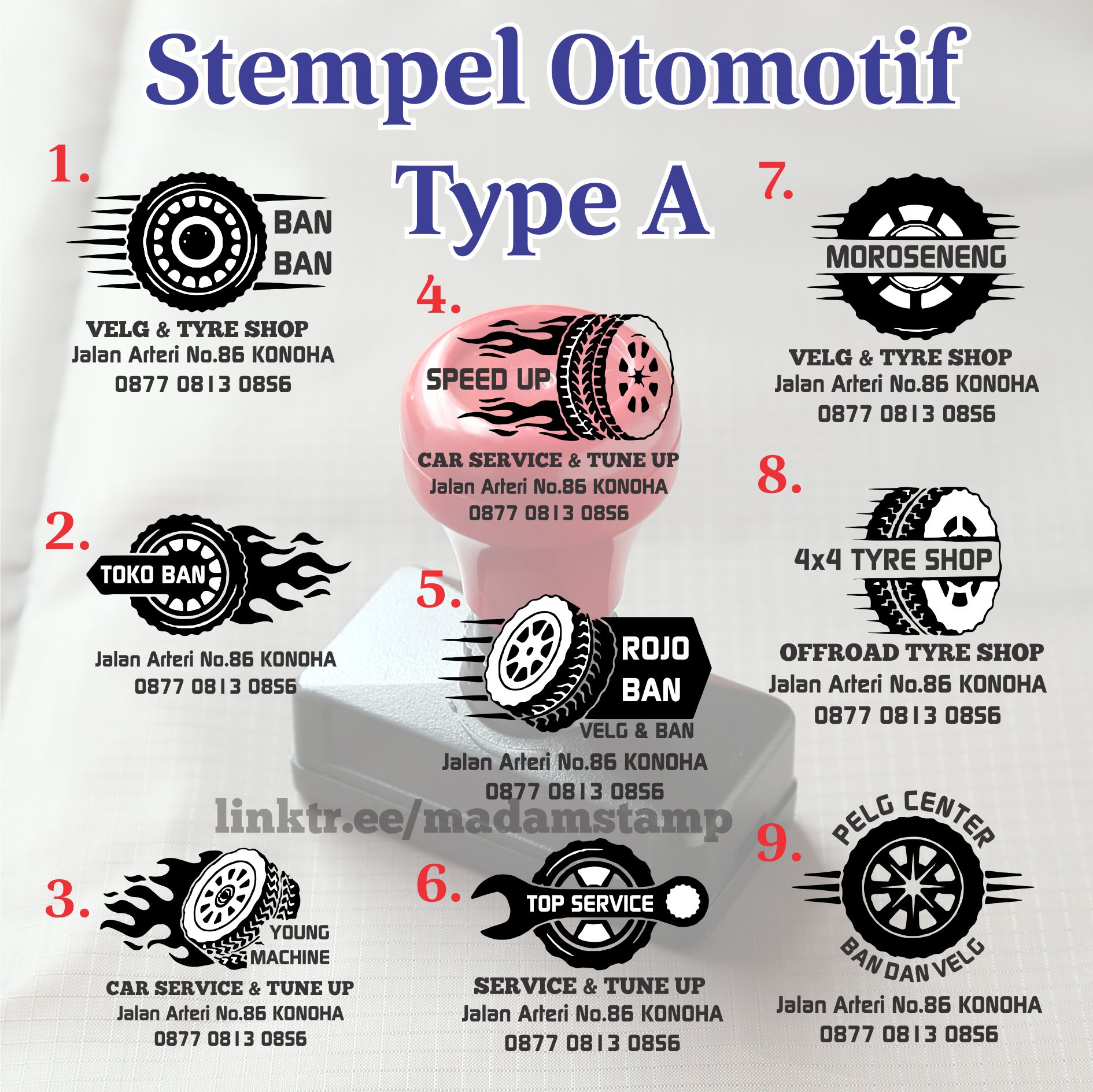 stempel mobil A design nama bengkel toko service sparepart accesories ...