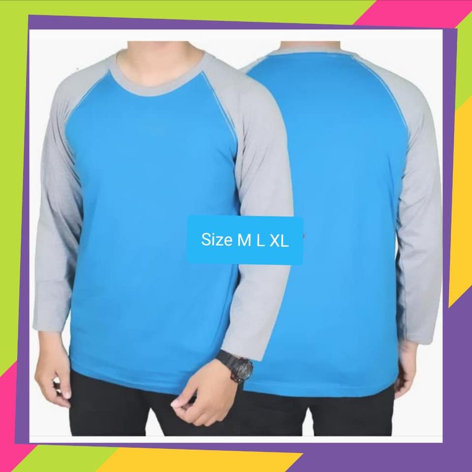 kaos raglan biru langit - kaos raglan polos panjang - raglan biru turqouis - raglan polos