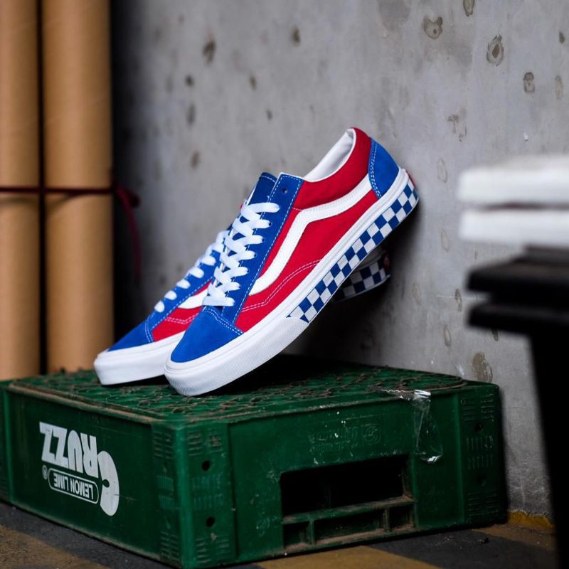 blue checkered high top vans