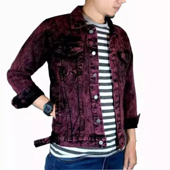 jaket denim maroon