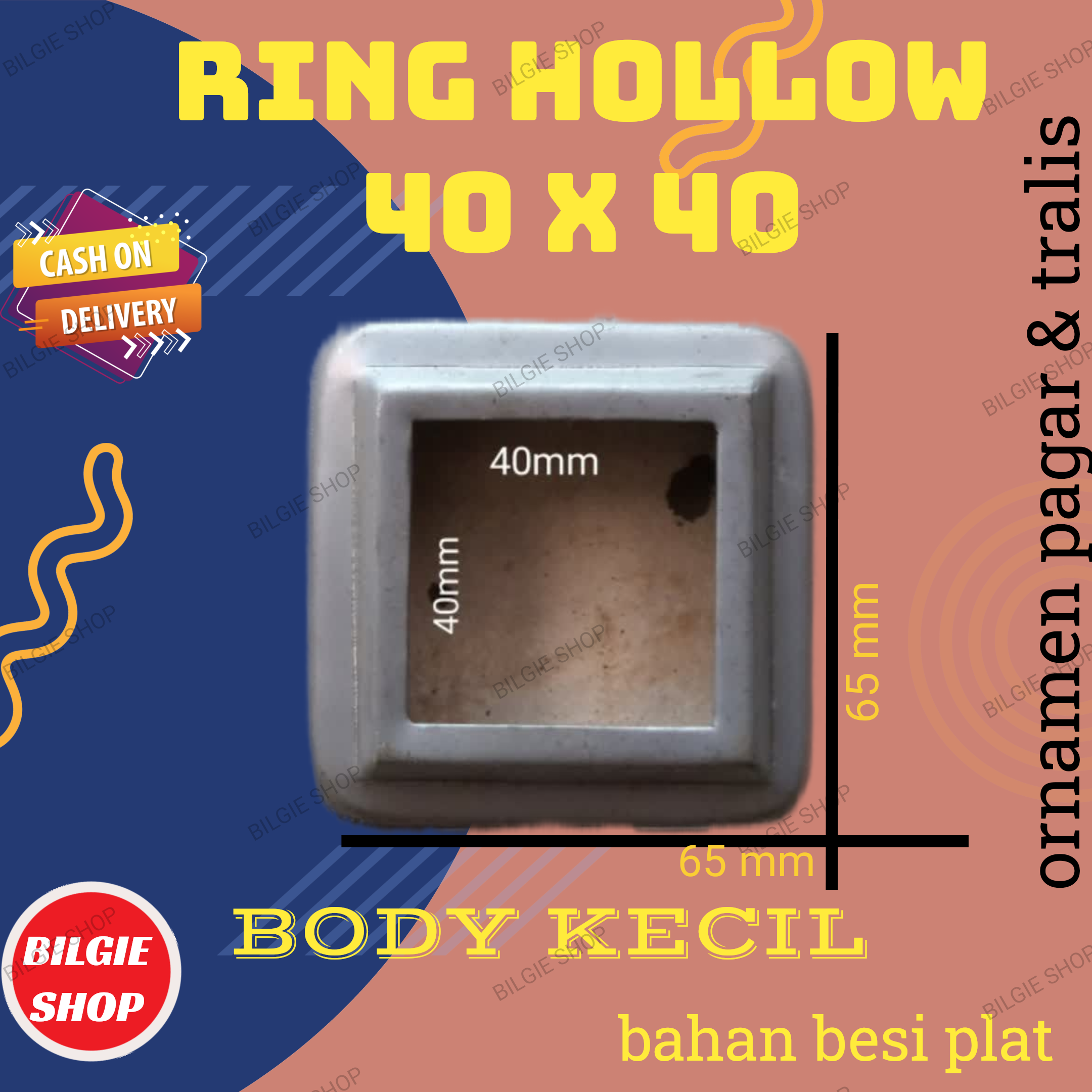 Ring Hollow 40x40 mm Body kecil Tapak Minimalis Ornamen pintu pagar