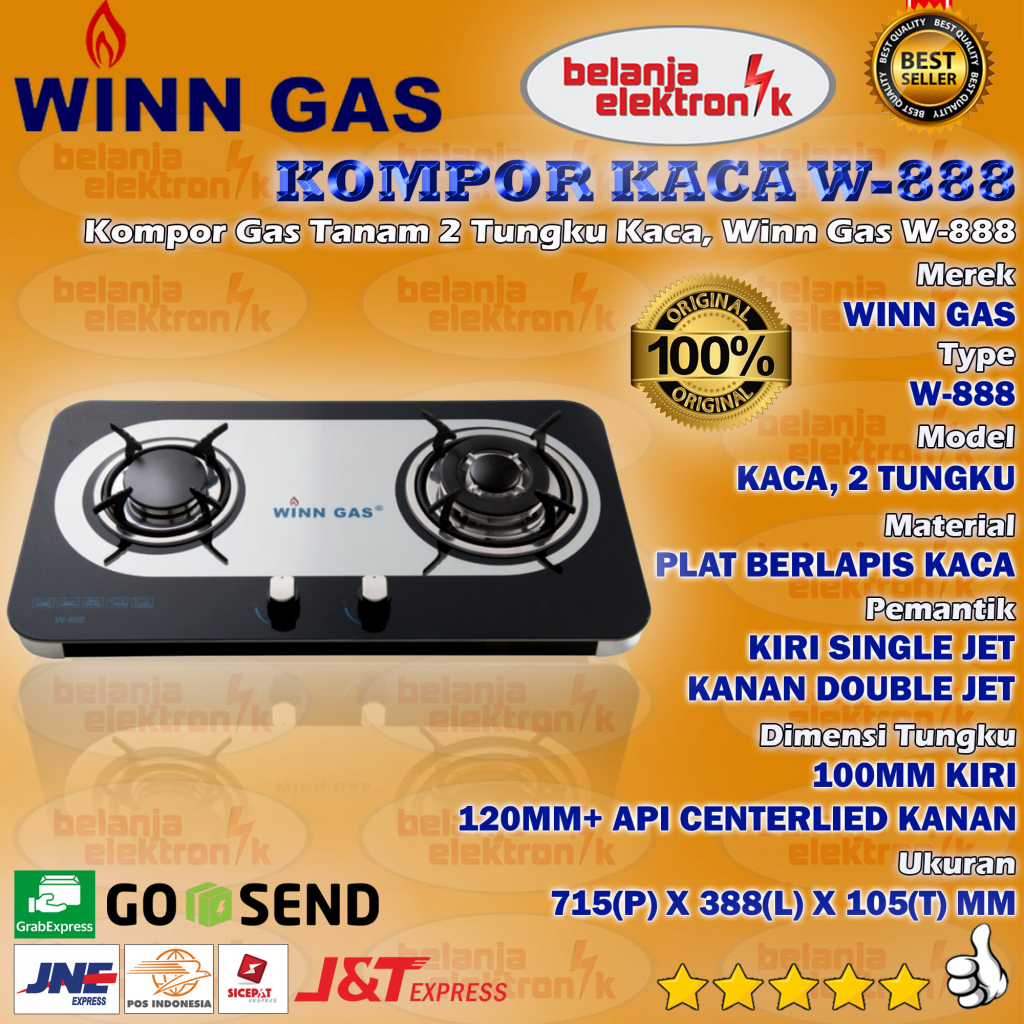 Promo Kompor Gas 2 Tungku Winn Gas W888 / Kompor Gas Tanam Kaca