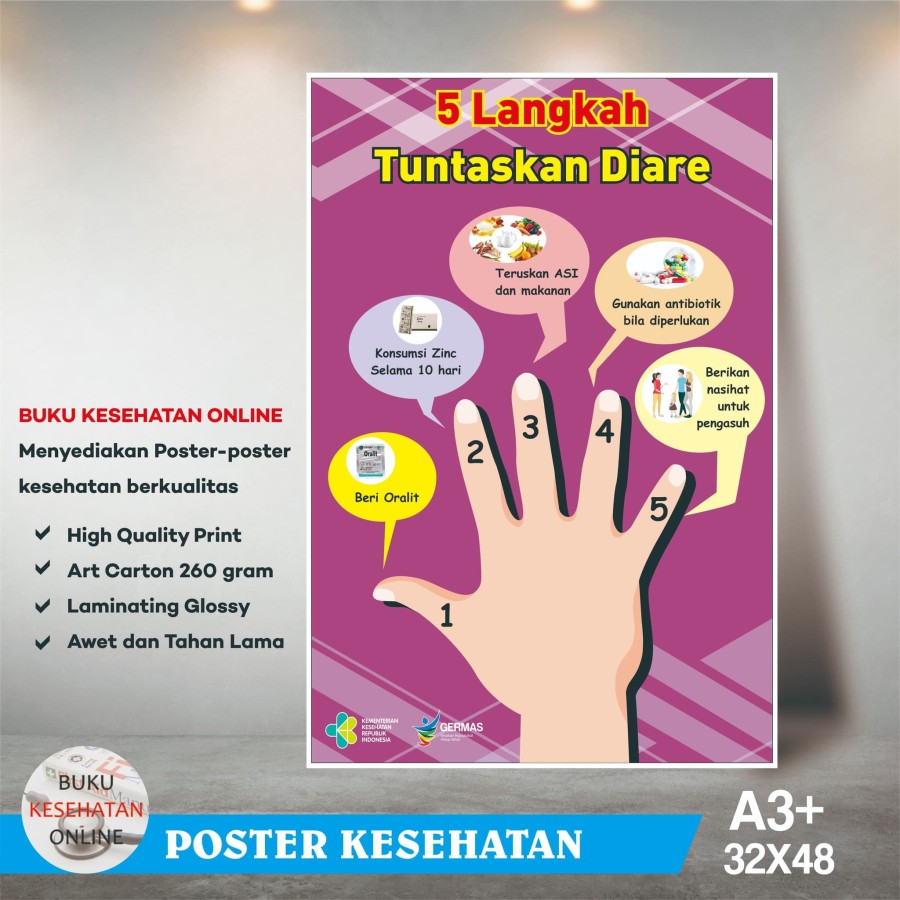Poster Kesehatan 5 LANGKAH TUNTASKAN DIARE (2) - LAMINATING GLOSSY