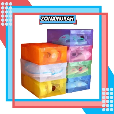 ⭐ ZonaMurah ⭐ R001 Kotak Tempat Sepatu PVC Transparant Box Serba Serbi Portable Susun Rak Sendal Murah COD