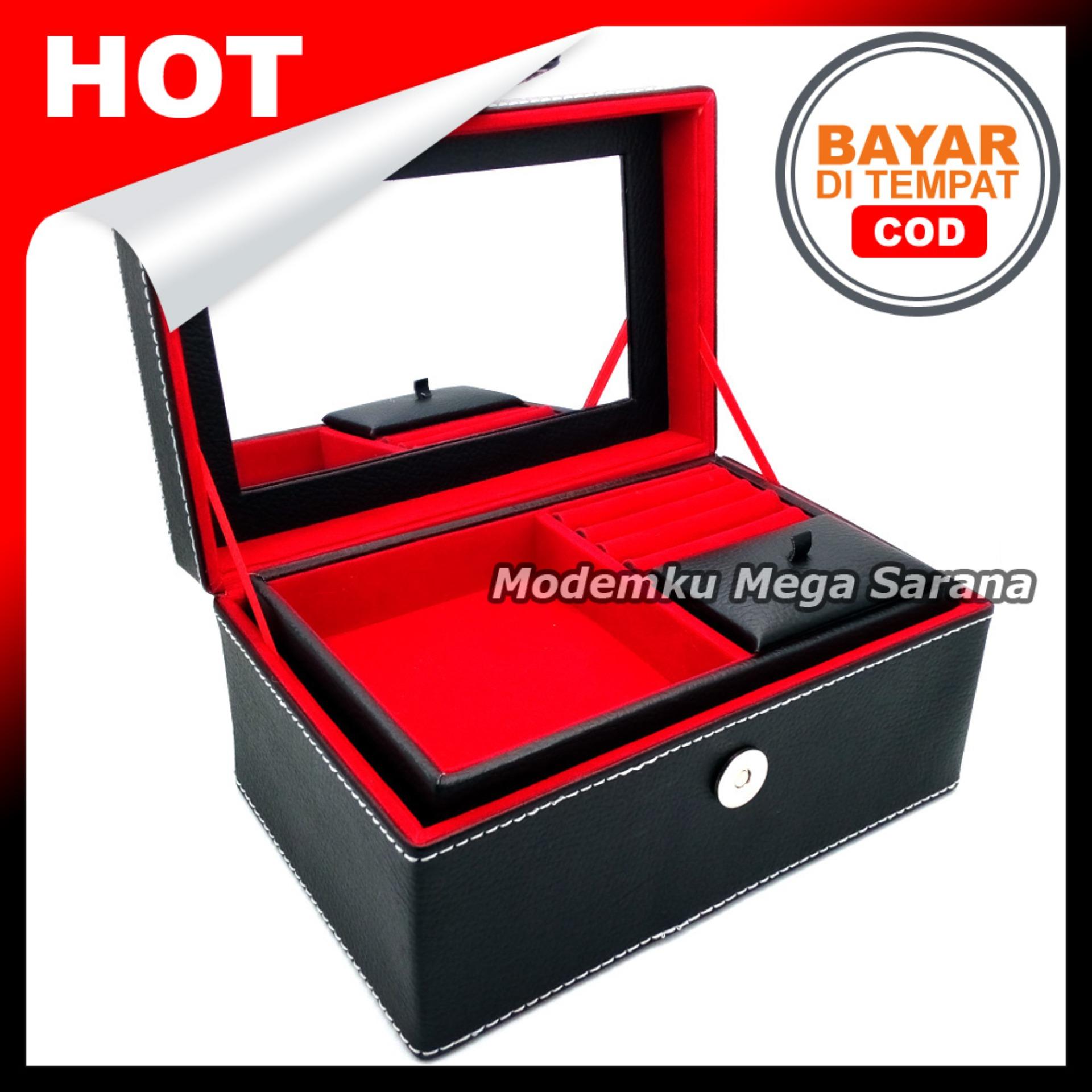 Kotak Box Perhiasan Kalung Gelang Cincin & Aksesoris 21x14x11 cm - Hitam dlm Merah