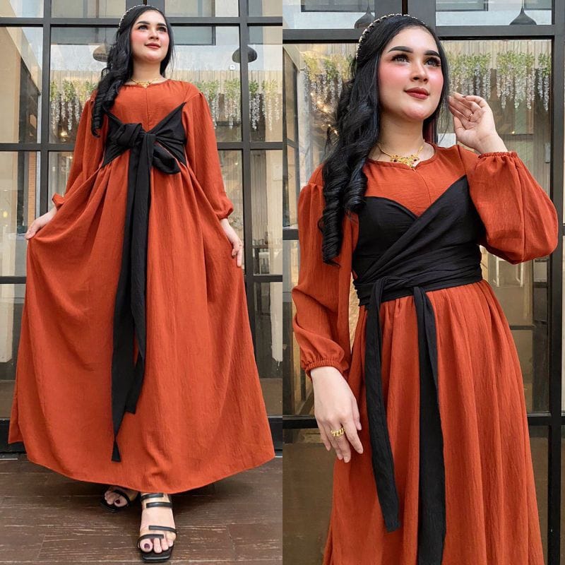 gamis crinkle viral model lesty kekinian / midi dres lesti kejora