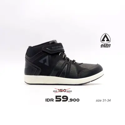 Aerostreet 31-34 Kelvetica Black - Sepatu Sneakers Casual Sport Sekolah Pria Wanita Aero Street