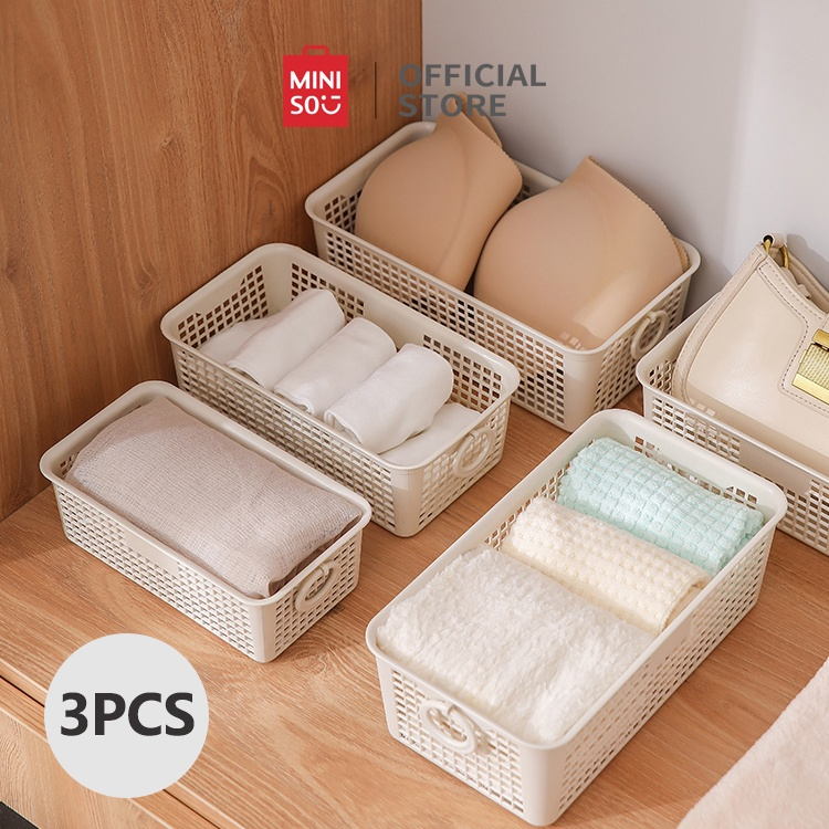 Miniso Laci Rak Kosmetik Keranjang Rotan Box Penyimpanan Serbaguna