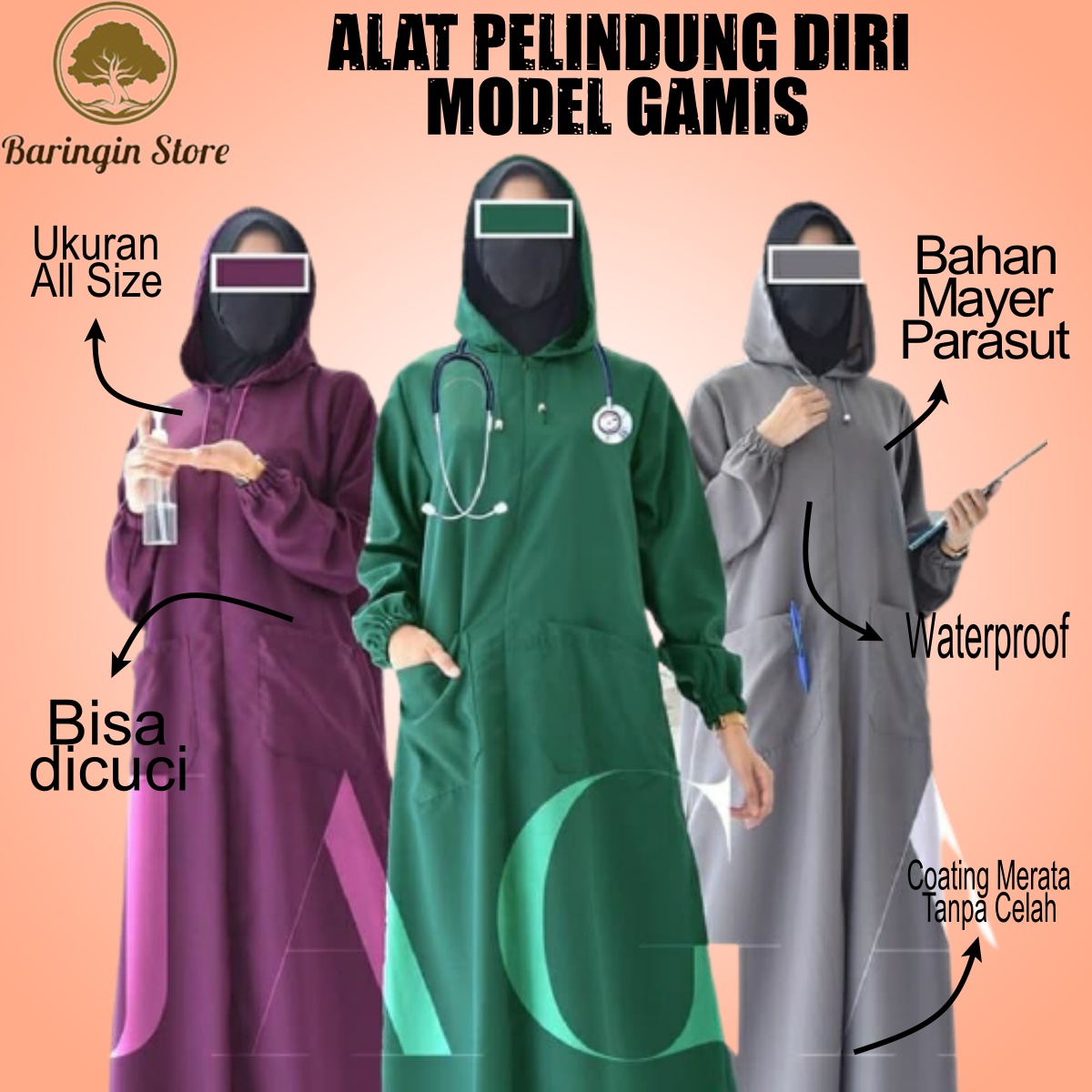 Baju APD Medis Model Gamis Universal / Hazmat Baju Pelindung / Gamis ...