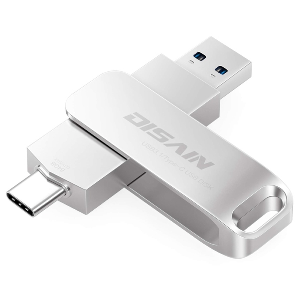 DISAIN USB Type C Flash Drive USB C Durable Metal U Disk 2 in 1 Rotary 64G Dual Purpose U Disk