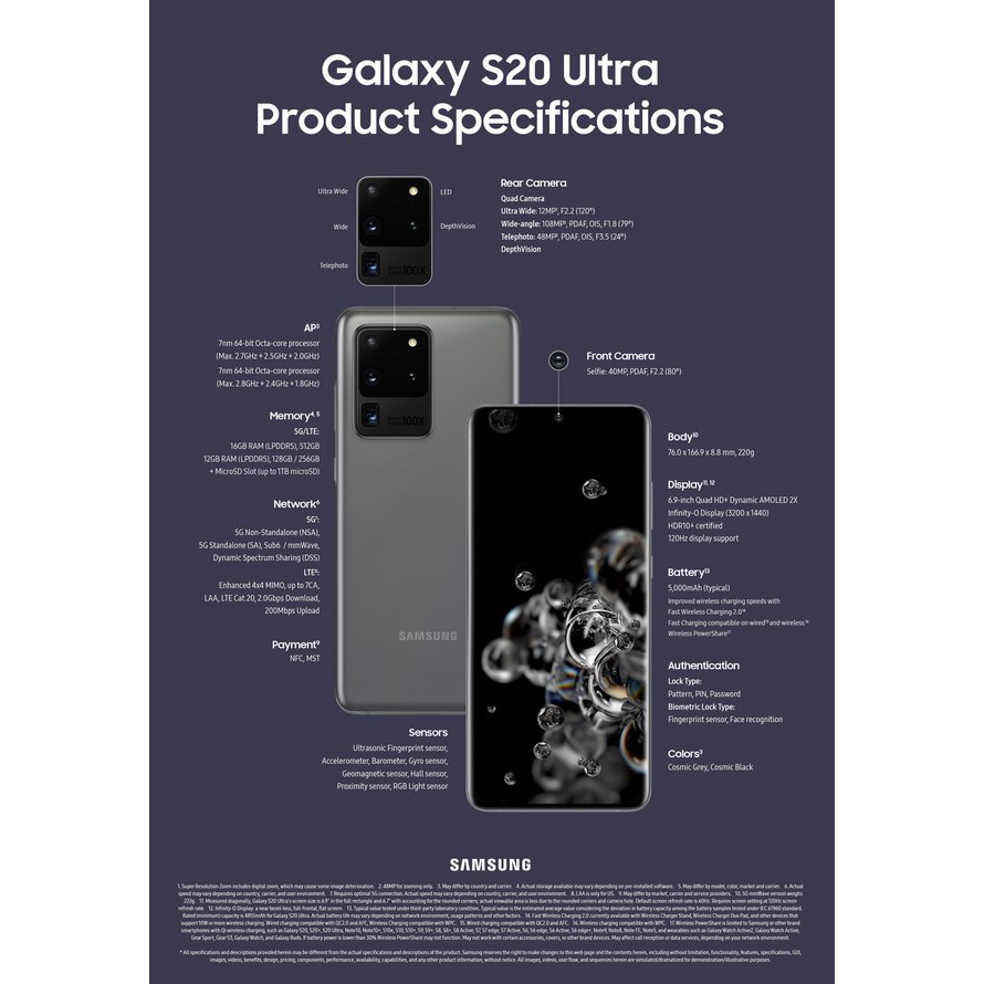 Specifications Processor In Samsung S20 Ultra New Samsung Galaxy