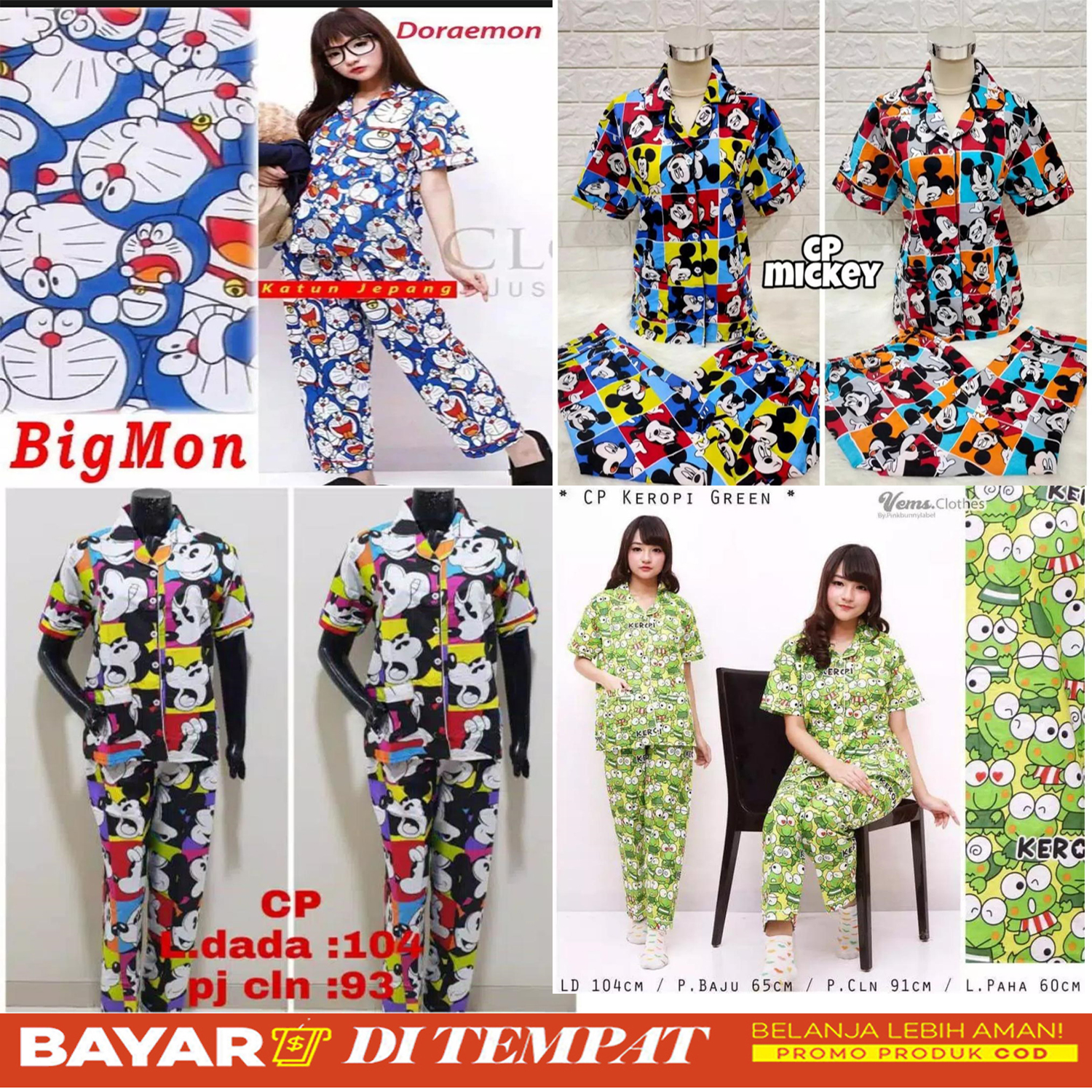 Promo Piyama Cp Dewasa Karakter Kartun Lucu Baju Celana Tidur