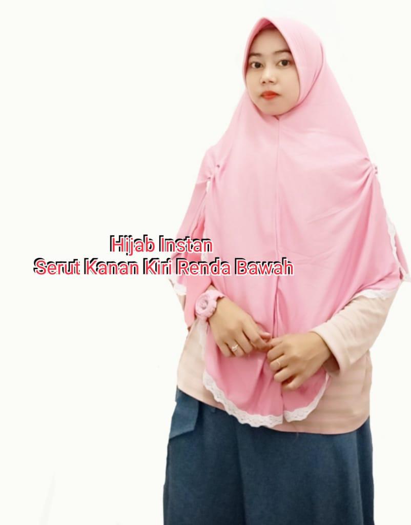 GRP Hijab Instan Khimar Serut Samping Renda Putih - Jilbab Langsung Syar'i Model Serut Kanan Kiri RANDOM