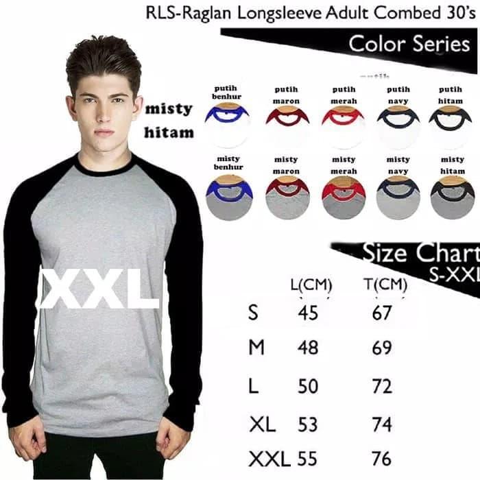 Supplier Kaos Raglan / Polos / XXL Jumbo / Cotton Combed 30s / Lengan Panjang / Agen Kaos Murah Jakarta