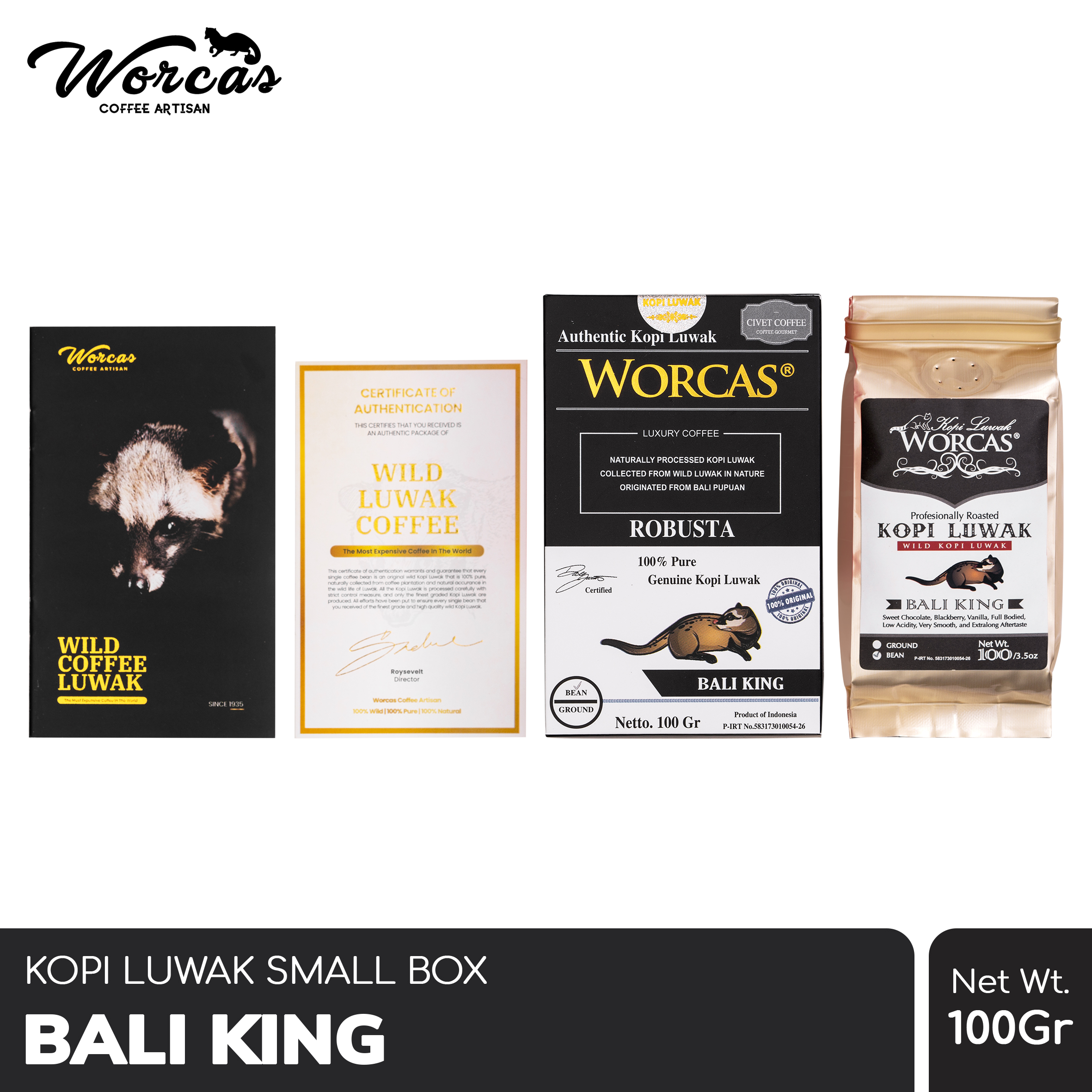 WORCAS Kopi Luwak Liar Bali King 100gr Kopi Biji Robusta Kopi