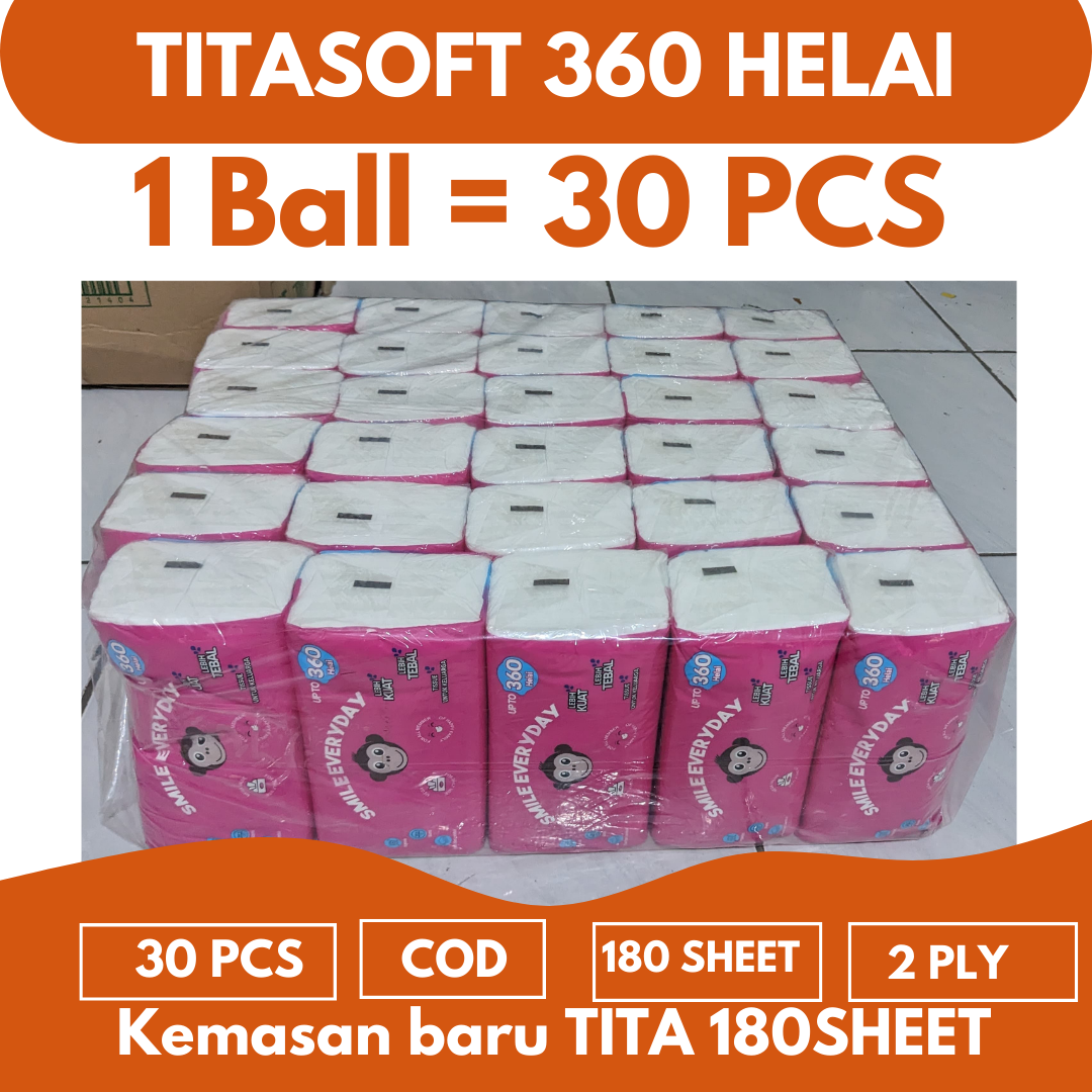 1 Ball isi 30 PCS TITASOFT TISSUE WAJAH 18SHEET (2 PLY) Harga 144,750 rupiah*Gratis Ongkir