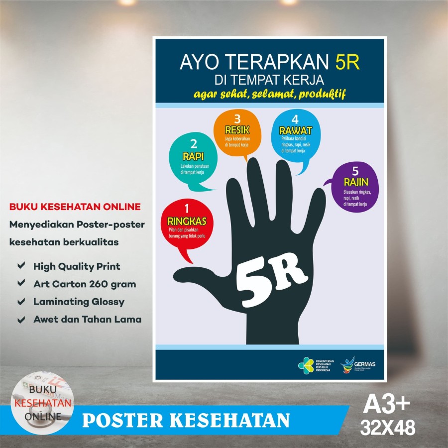 Poster Kesehatan Ayo Terapkan 5R di Tempat Kerja Laminating GLOSSY ...