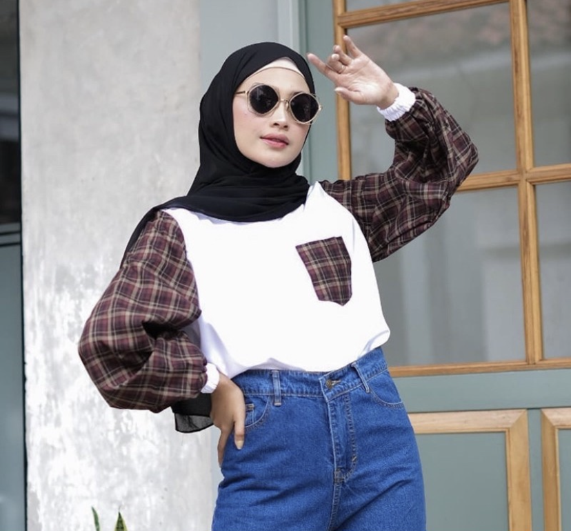 Jual Baju Lengan Balon Tartan Terbaru 