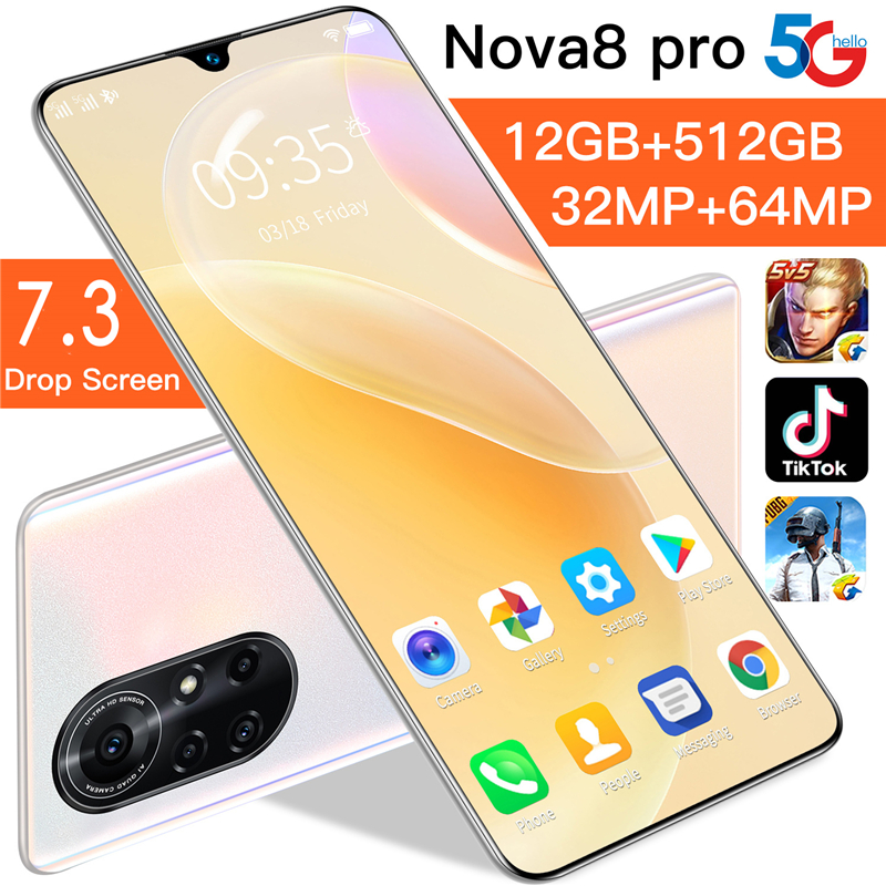 【handphone promo+COD】RAM 12GB + 512GB ROM nova8 pro asli smartphone 7.3 inci real full screen hp android murah Kapasitas baterai besar handphone terbaru 2021 hp murah nova 5t Pengenalan wajah, pembukaan kunci sidik jari, AI, COD cicil DP