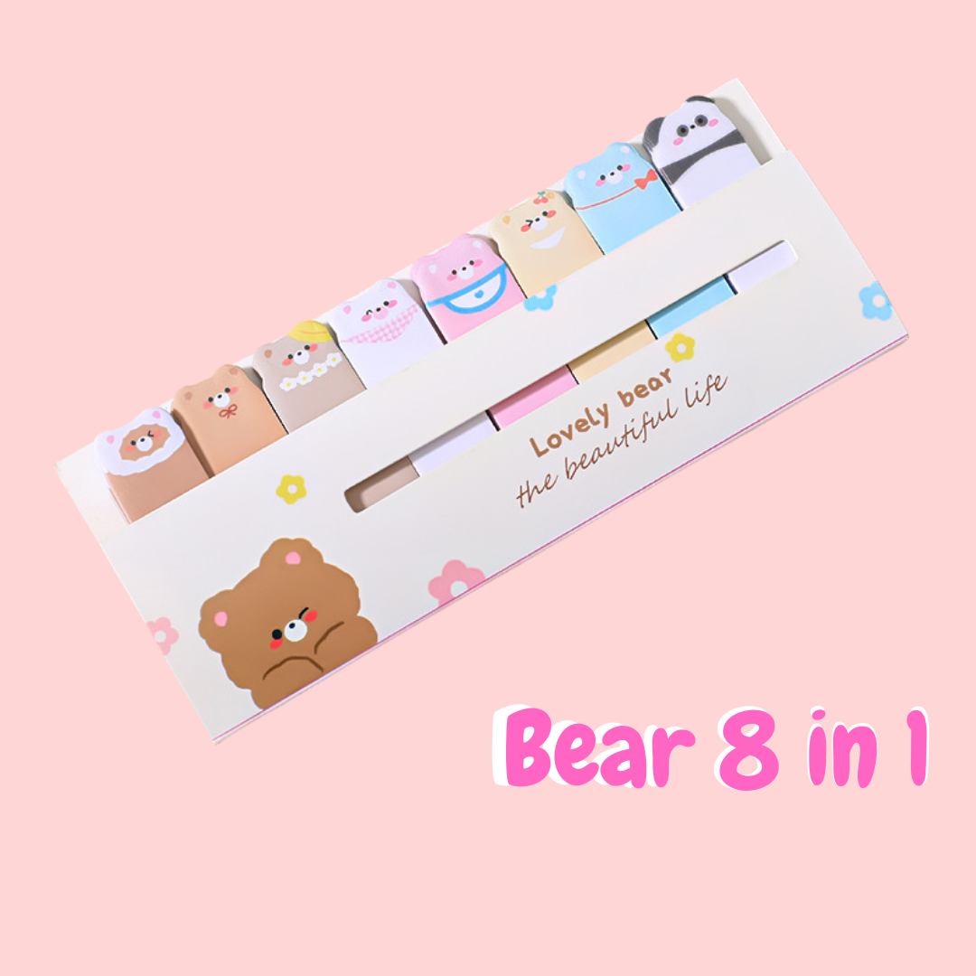 24 Blocs De Notes Autocollants Animaux - 8 Motifs Kawaii (grenouille, Chat, Panda...) - 8x5.4 Cm - 20 Feuilles Par Bloc
