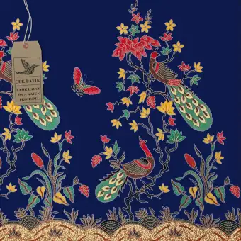 Cek Batik Kain Batik Motif Bunga Burung Merak Dan Kupu Biru