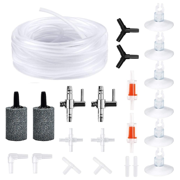 Airline Tubing Aquarium Air Pump Accessories for Fish Tank with Air Stones, Check Valves, Suction Cups and Connectors