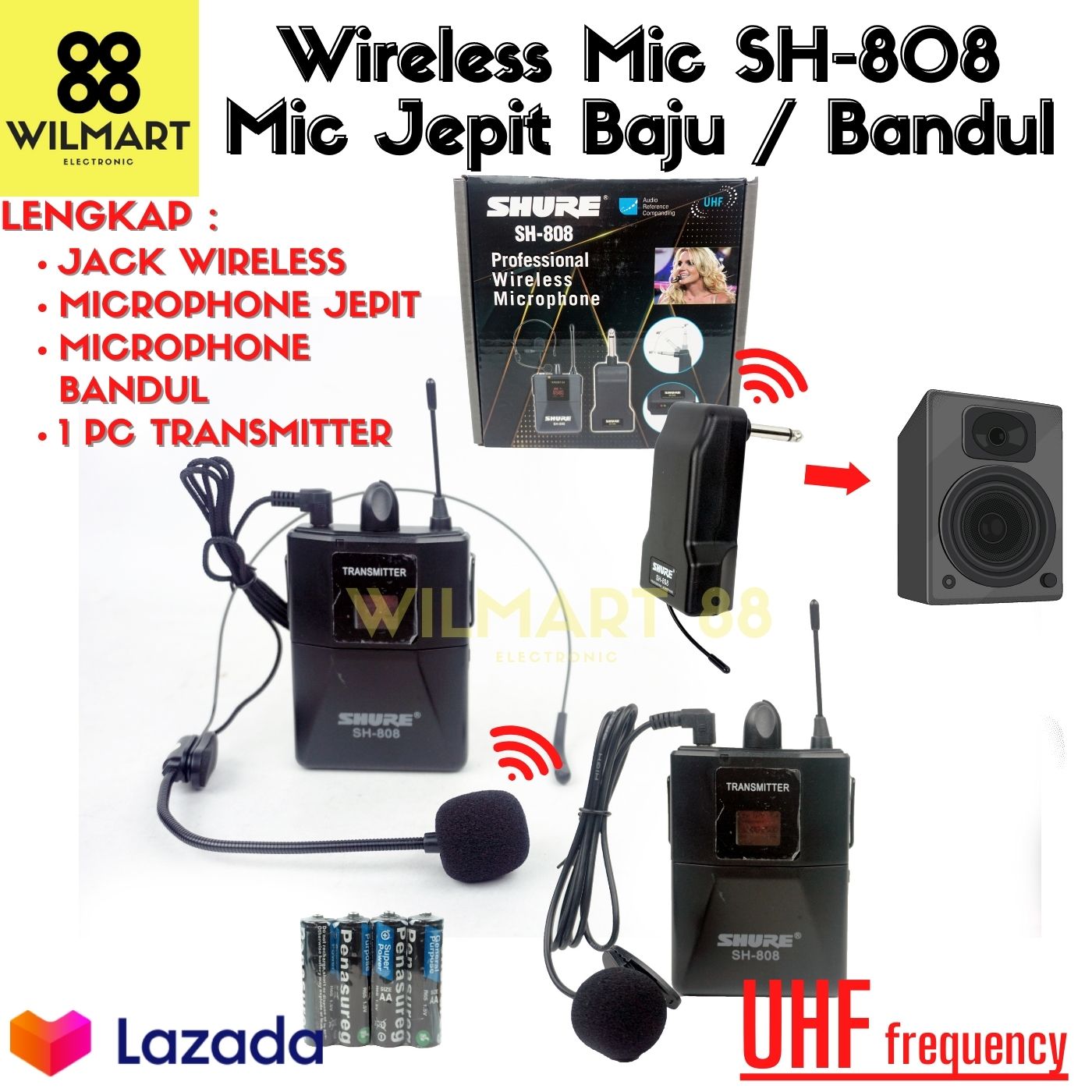 Professional Microphone SH808 Mic Jepit & Bandul Wireless SH 808 Jack , 2 Jenis Mic Bandul