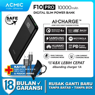 ACMIC F10PRO 10000mAh AiCharge Slim Digital Power Bank QC4 + PD + VOOC
