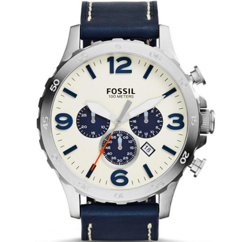 Fossil Nate Chronograph - Jam Tangan Pria - Biru - Tali Kulit - JR1480