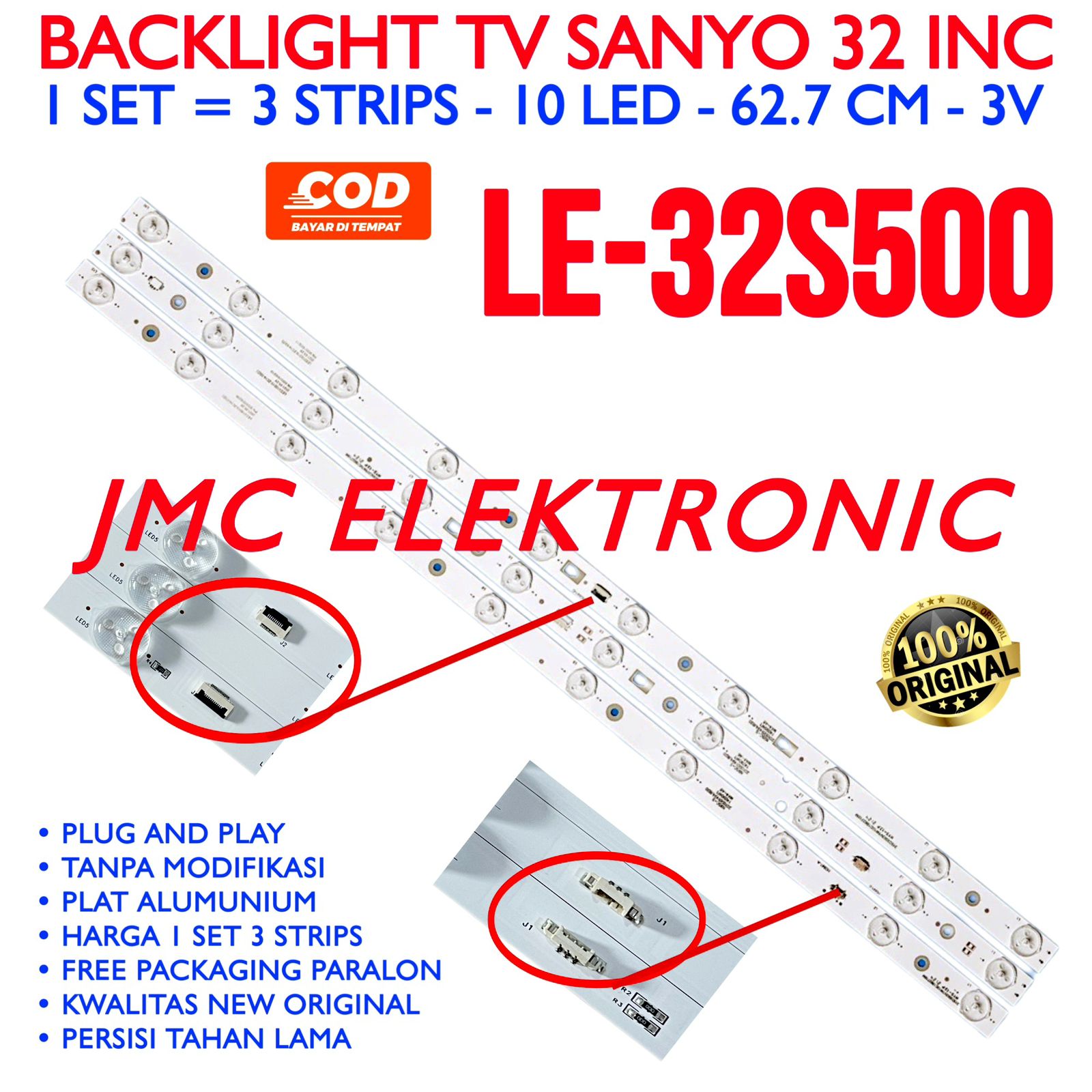 BACKLIGHT TV LED SANYO LE32S500 LE 32S500 LAMPU LED BL SANYO 32IN 10K