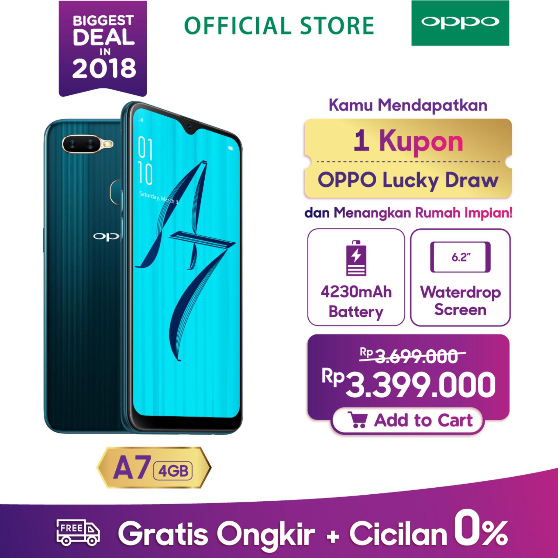 OPPO A7 SMARTPHONE 4GB/64GB,Waterdrop Screen, 3D Premium Body,Dual Camera, AI beauty, Long Lasting Battery (Garansi Resmi, Cicilan 0%, Gratis Ongkir)