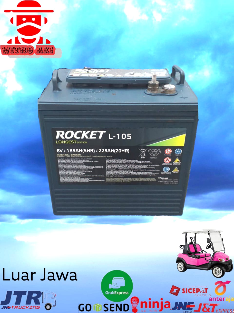 aki accu battery rocket L105 6volt225ah aki mobil golf trojan T-105