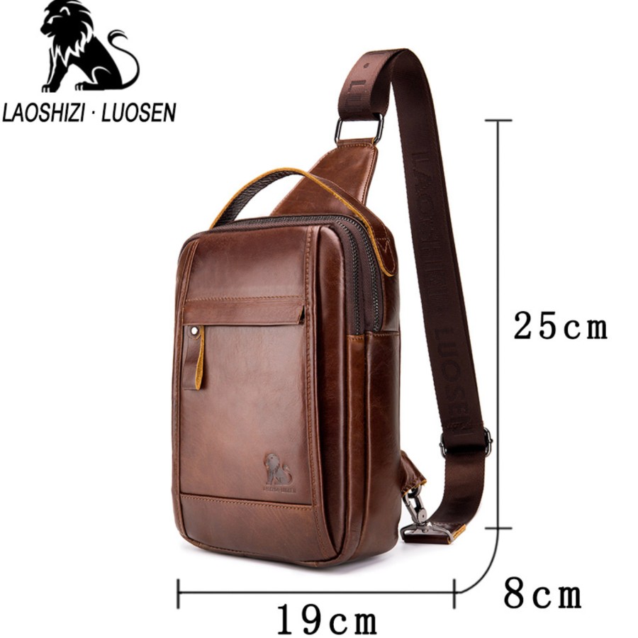 LAOSHIZI LUOSEN Tas Selempang Pria Bahan KULIT SAPI IMPORT T170