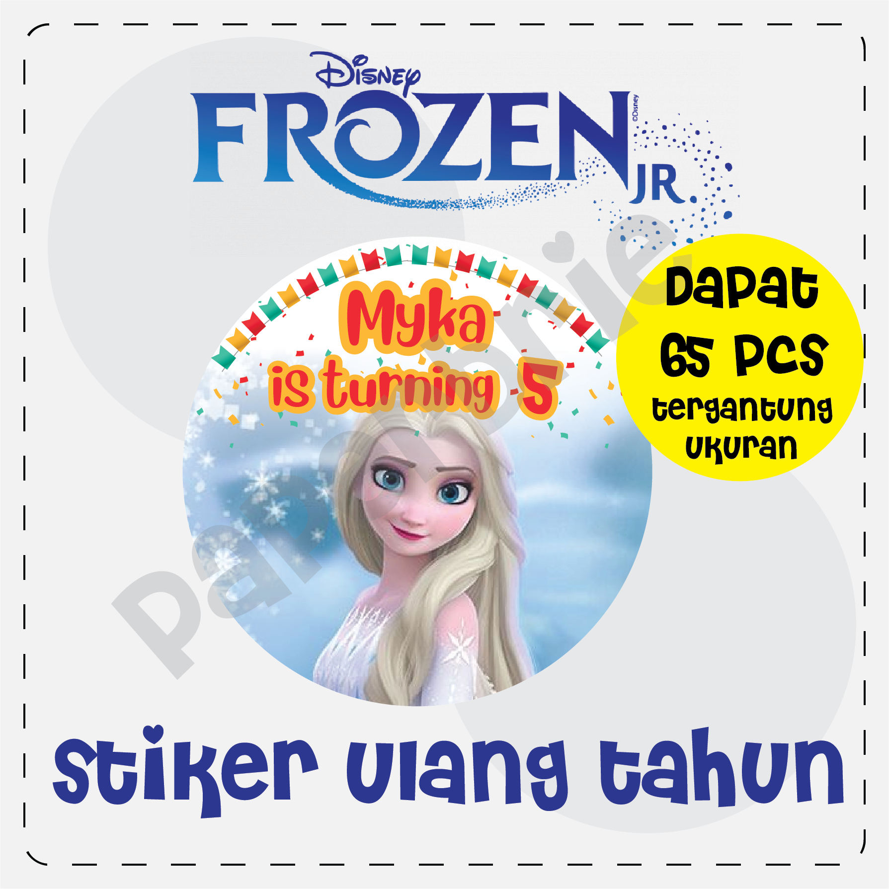 Label stiker FROZEN ELSA Ulang Tahun Anak sticker ULTAH bisa custOM ...