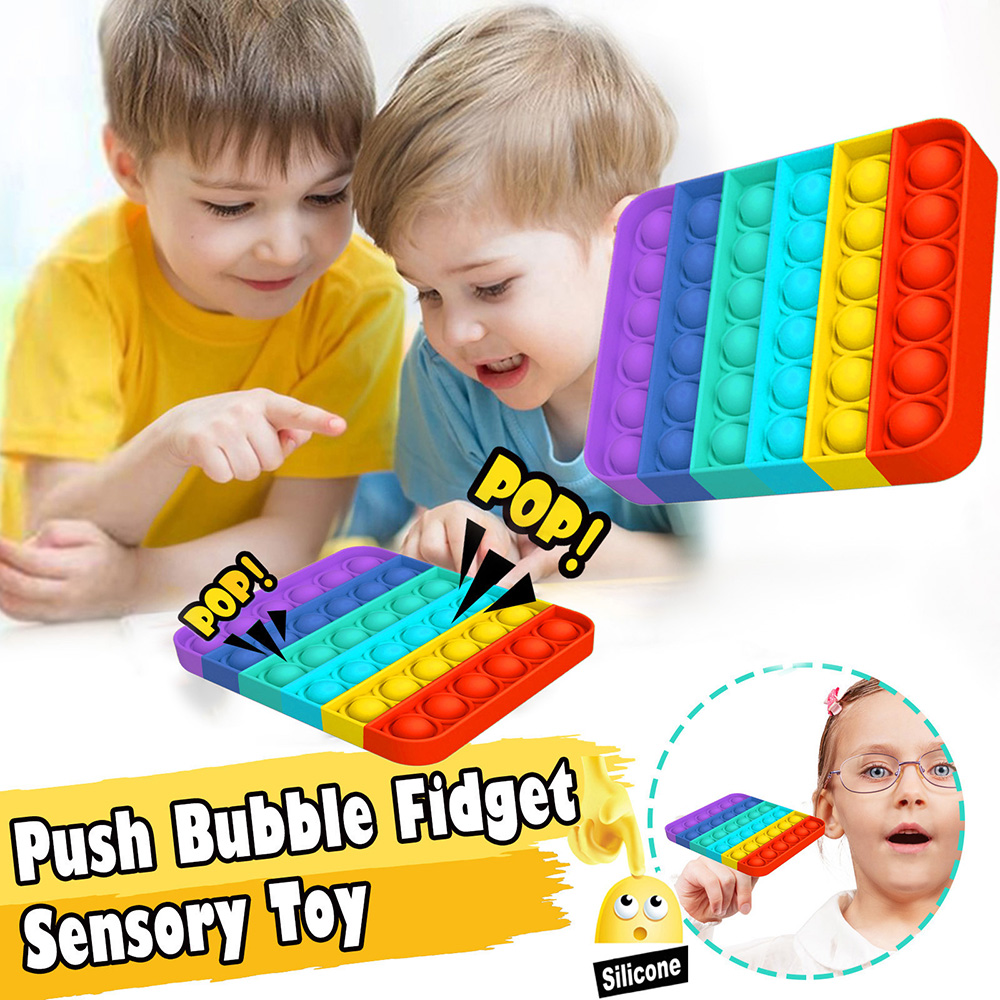 DSFGRST ตลกเพิ่มสมาธิออทิสติกความต้องการบีบของเล่นสำหรับเด็กผู้ใหญ่ Rainbow Push Bubble ผ่อนคลายความตึงเครียด Sensory ของเล่น Push เกมฟอง